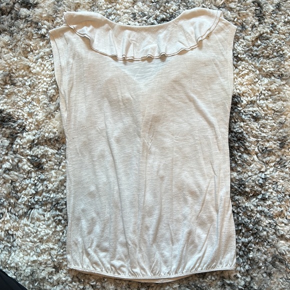 Loft white cap sleeve shirt with ruffle. Size small - Picture 2 of 4